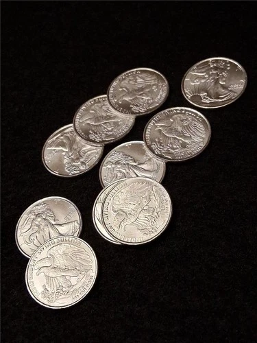 Bag of x10 WALKING LIBERTY 1/10th TROY OZ .999 FINE SILVER RNDS 1oz TOTAL #M1628