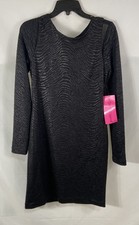 Betsey Johnson Women's Black Textured Long Sleeve Scoop Neck Dress Sz 8 NWT