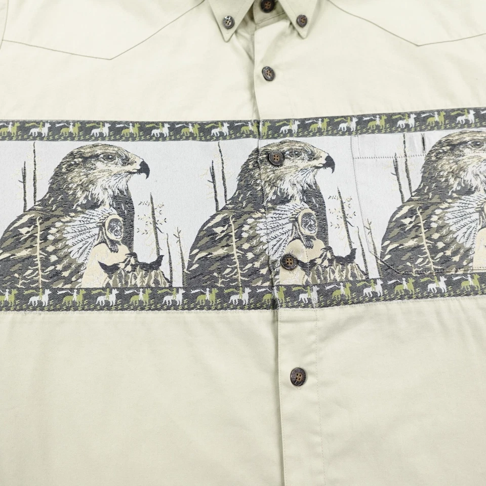 Camisa de campo Buffalo vintage para hombre XL beige Western Southwestern Eagle abotonada Foto 3 de 4