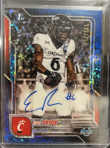 2025 Bowman Chrome University Football Blue Mini-Diamond Refractor Evan Pryor #118