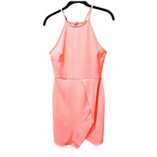 Everly Halter Faux Wrap Bright Pink Mini Dress Asymmetrical Hem Size M