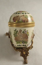 Halcyon Days 1¾" mini Enamel Egg Trinket Box - Spring Rabbits Easter Bunnies