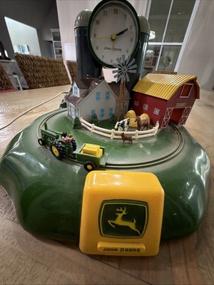 John Deere Electrical Alarm Clock, Farm House, Barn With Tractor And Trailer 
