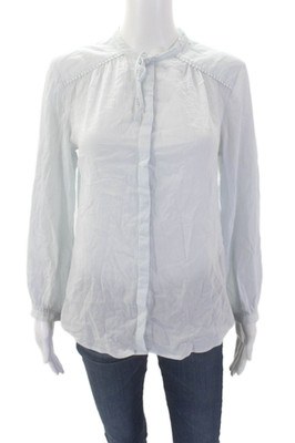 Closed Womens Cotton Crew Neck Tie Front Long Sleeve Blouse Top Blue Size XS