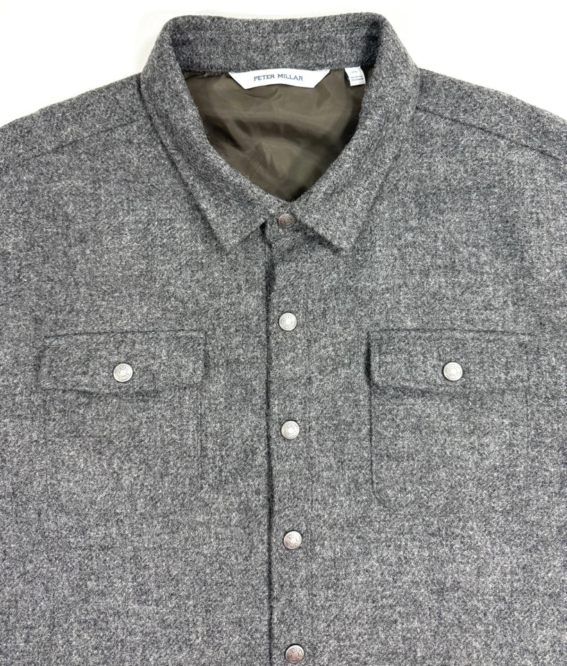 Peter Millar Crown Mens Yorkshire Shirt Jacket Snap Button Wool Size XL Gray - Image 2 of 4