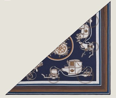 HERMES Dreieckstuch Stola Ex Libris Caban Kutsche Kaschmir Seide Authentisch ...