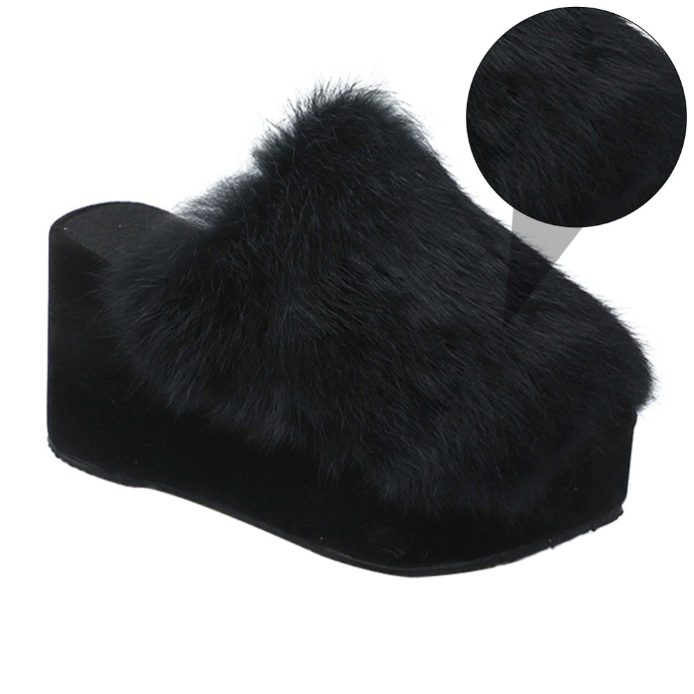 SAOLA 1 Paio Pantofole Peluche Suola Spessa Donna Tacco Alto Ciabatte Calzature (Nero)