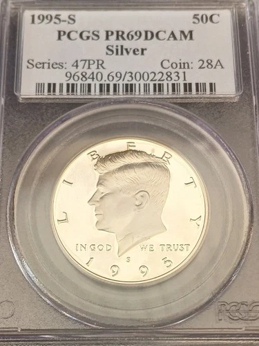 1995 s proof silver kennedy half dollar pcgs graded pr69dcam