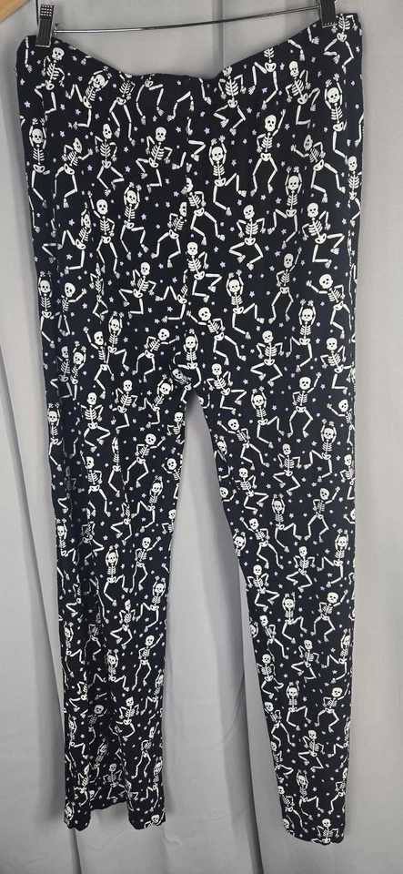 Pantalones Caden Lane Para Mujer 2XL Negro Esqueleto Brillo Halloween Bambú Bolsillos Pijama Foto 4 de 4