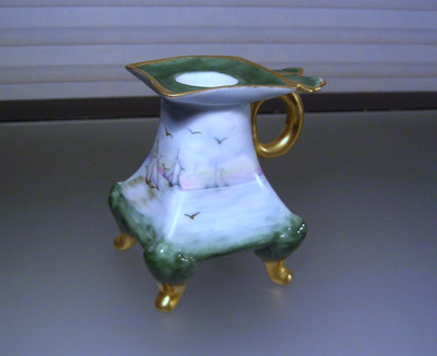 Antique Porcelain Chamberstick  Austria Hand Painted Seascape Sailboats Signed