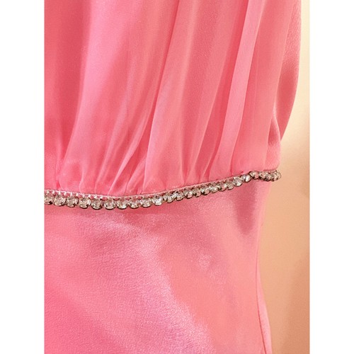 Y2K Satin Maxikleid Hergestellt in den USA Weichrosa Strass Ballkleid Party Cocktail L - Bild 6 von 9