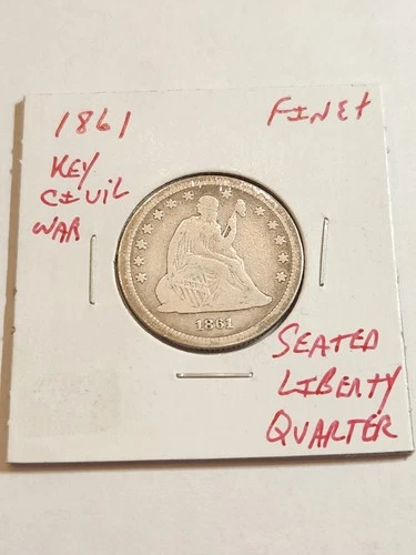 1861 FINE+ KEY CIVIL WAR SEATED LIBERTY QUARTER RARE
