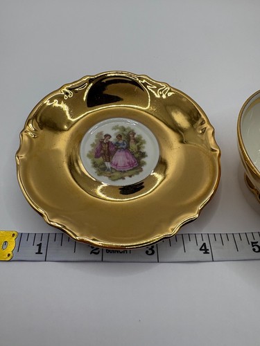 Antique HANDEL BAVARIA Demitasse Cup/Saucer, Fragonard Scene, 22k Gold Appliqué - Picture 7 of 10
