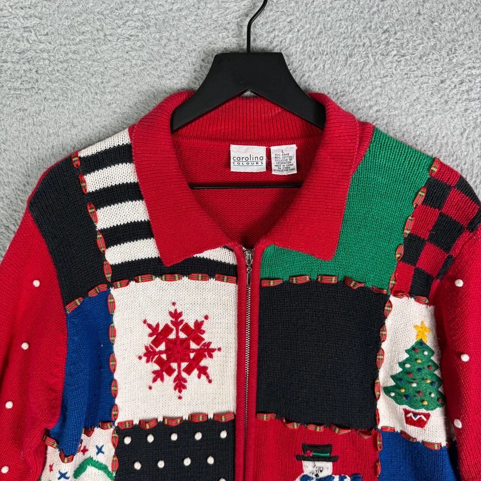 Suéter tejido navideño vintage años 90 para mujer cárdigan grande retazos pesados Foto 2 de 4
