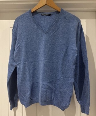 Woolovers Pullover V-Ausschnitt Pulli MERINO/KASCHMIR Mix GR L 14 UK Blau