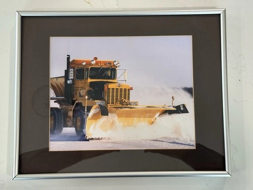 Vintage Oshkosh Truck Houghton Snowplow Picture in Matted, Framed w/Glass, VGC