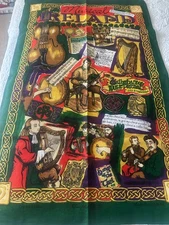 100% Linen Tea Towel Ireland MUSICAL IRELAND Harp Fiddle Bodhran Songs Celtic