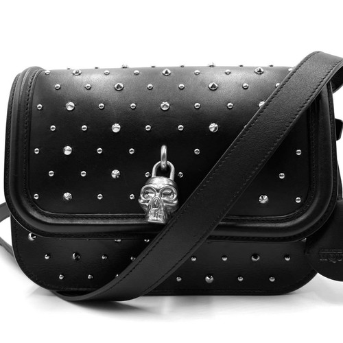 ALEXANDER MCQUEEN Shoulder Bag Skull Studs Leather Black