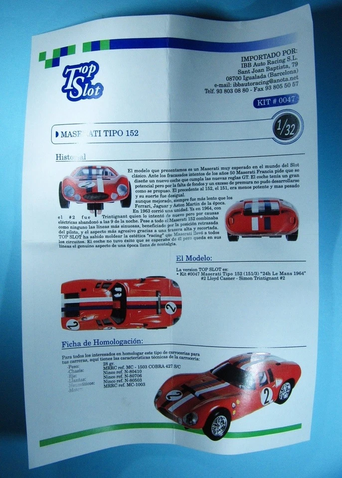 TOP SLOT 1/32 MASERATI TIP 152 24H LE MANS 1964 + RUEDAS BRM KIT RESINA CLASSIC - Imagen 4 de 4