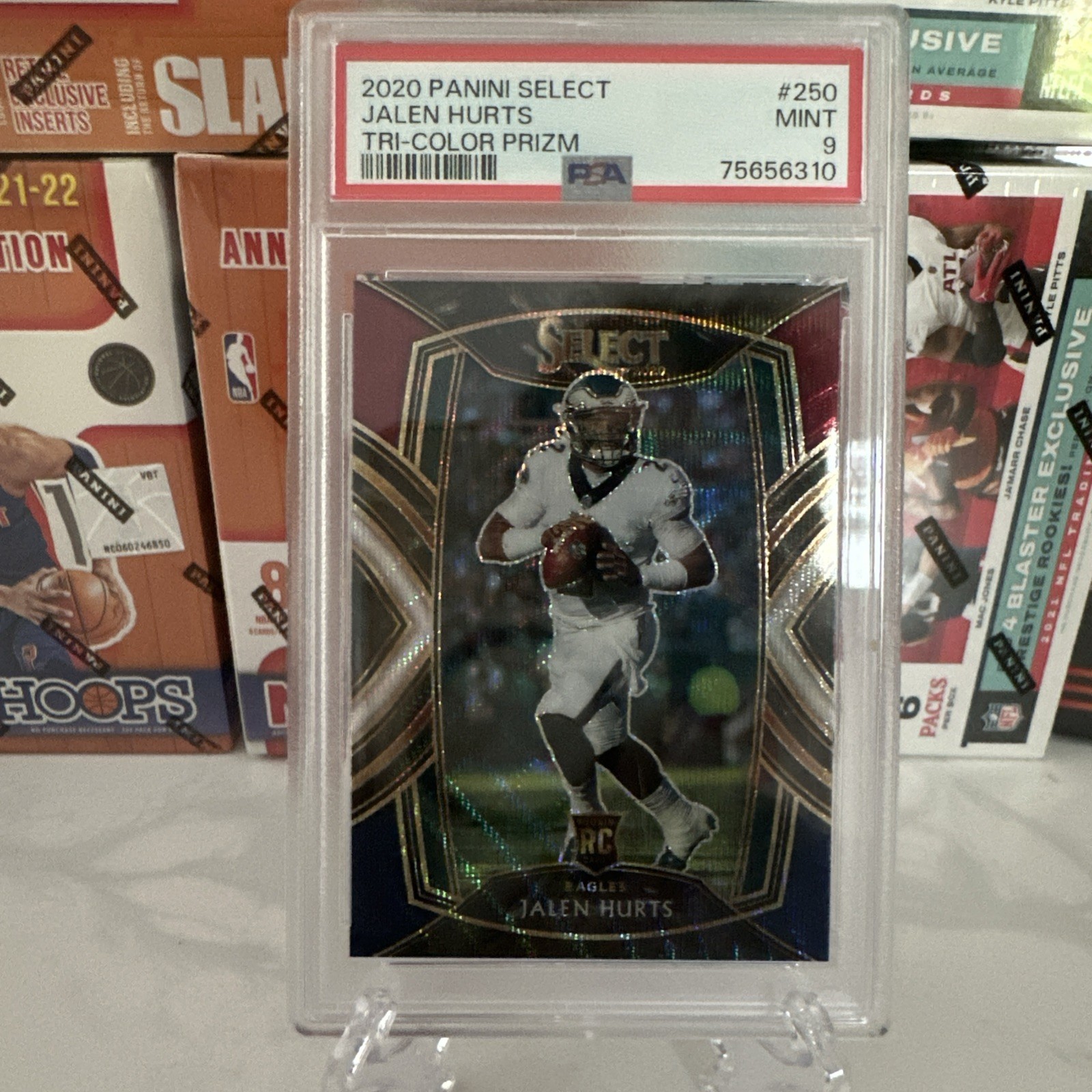 JALEN HURTS 2020 SELECT CLUB LEVEL #250 ROOKIE TRI-COLOR PRIZM RC #/99 PSA 9 SP