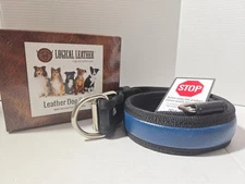 Logical Leather Large Dog Collar Premium Full Grain Leather - Blue  *NEW*