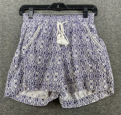 #ad #ad Briggs Blue White Diamond Print Smocked Waist Drawstring Shorts Womens Medium $12.88