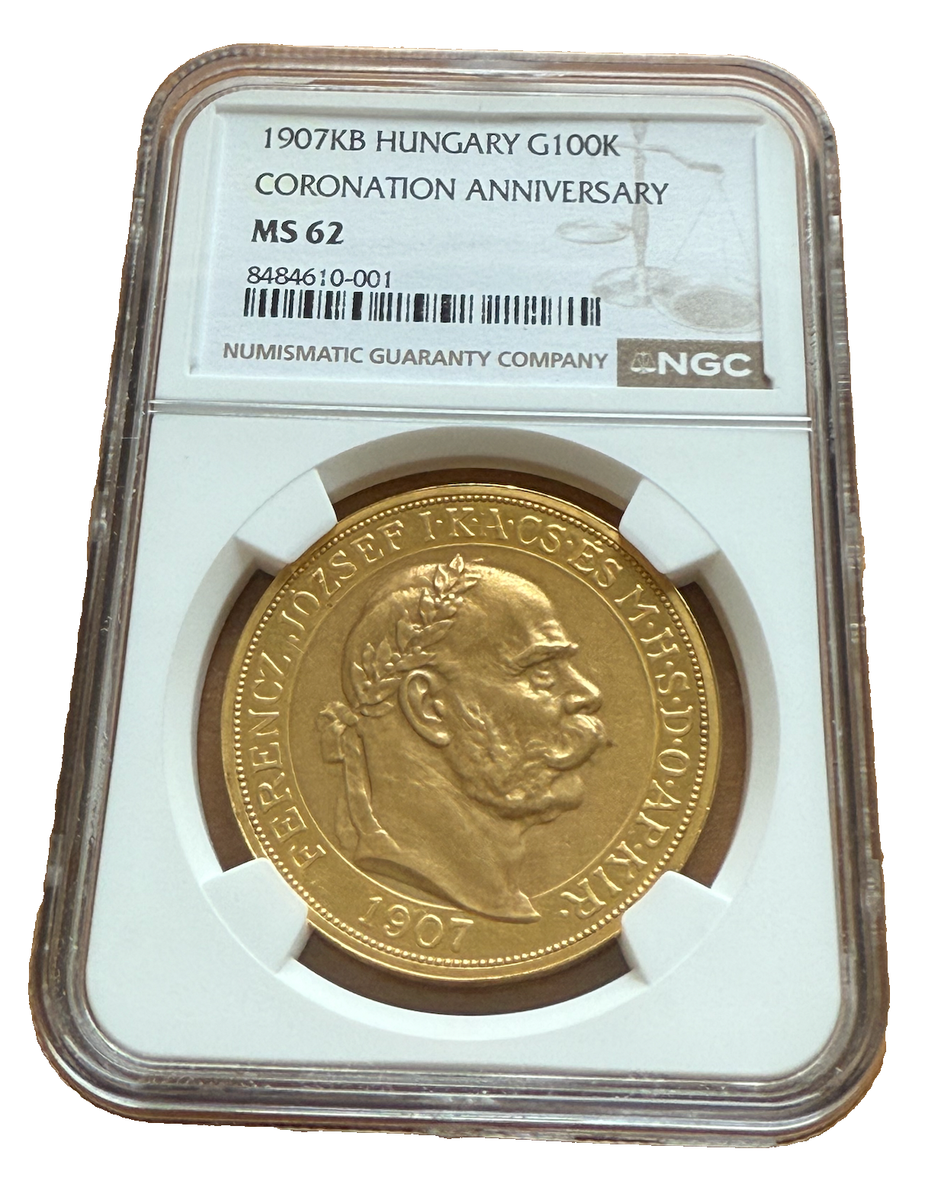 Hungary 1907 KB Gold 100 Corona NGC MS62 Coronation Anniversary