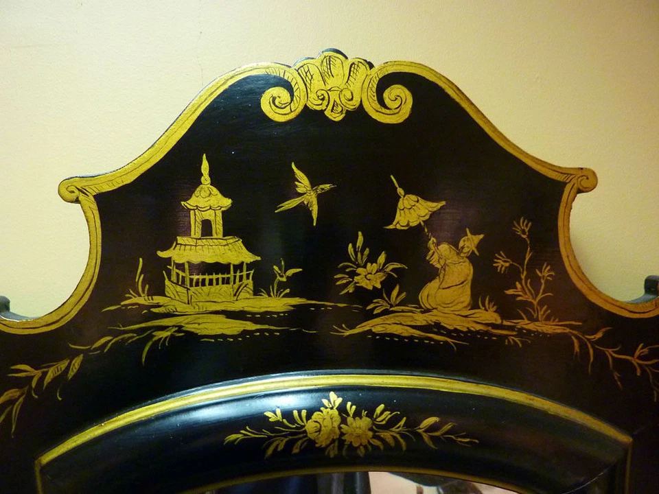Espejo ebonizado chino oriental pintado a mano, alrededor de los años 40 Foto 4 de 4