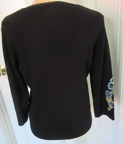 Maurice Sasson Embroidered Beaded 3/4 sleeve black Sweater size M - Picture 3 of 5