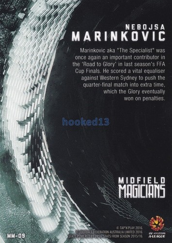 16/17 Nebojsa Marinkovic A-League Midfield Magicians SUBSET Card Perth Glory FC - Imagen 2 de 2