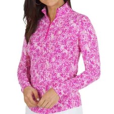 NWT Ladies IBKUL Abstract Skin Pink Long Sleeve Mock Golf Shirt S, M  XL
