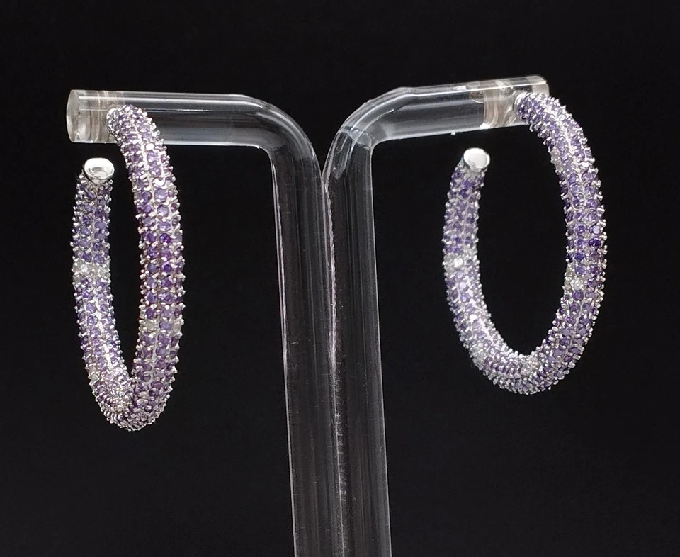 orecchini gioiello donna argento 925 pavè zirconi cerchio pendente made in Italy - Immagine 2 di 4