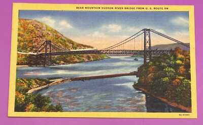 Vintage Postcard Bear Mountain Hudson River Bridge From US Route 9W