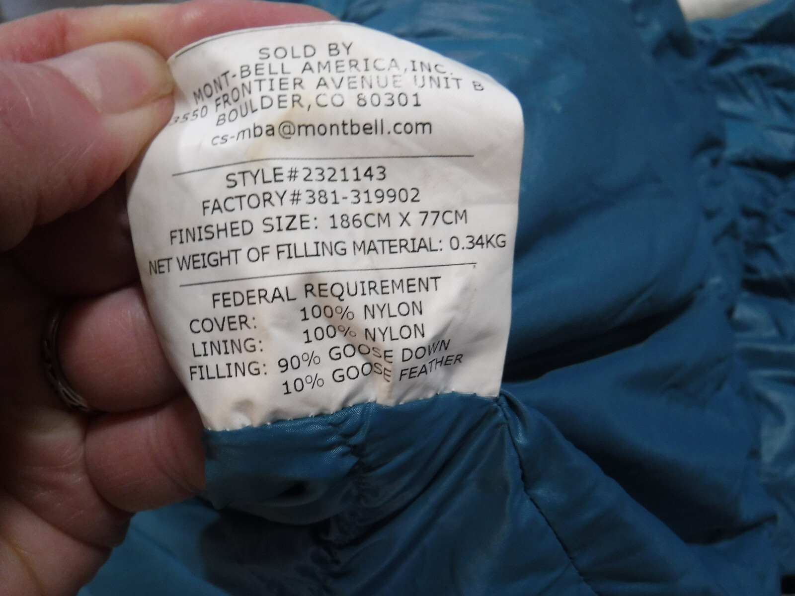 MontBell Super Spiral Down Hugger 3 Sleeping Bag Excellent Left