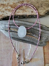 Thick Bright White Sea Glass Necklace Surf Tumbled Teen Hawaii Pink Purple Beads