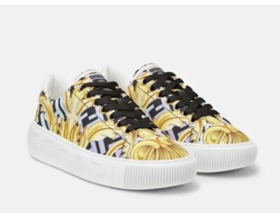 NIB Fendi X Versace Fendace Collaboration Gold Baroque Grecca Sneakers Size 36