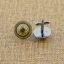 Natural Citrine Gemstone Round Cufflinks 925 Sterling Silver Men's Jewelry Gifts