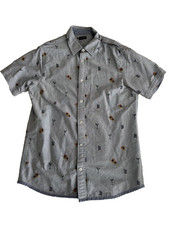 Short Sleeve BUFFALO DAVID BRITTON Martini Print Blue Oxford Shirt sz Medium