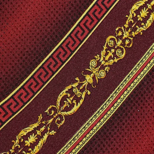 VERSACE ~ CRAVATTA ABITO DA UOMO IN SETA ~ FILIGRANA ORO & RIGHE ROSSE ~ 58"