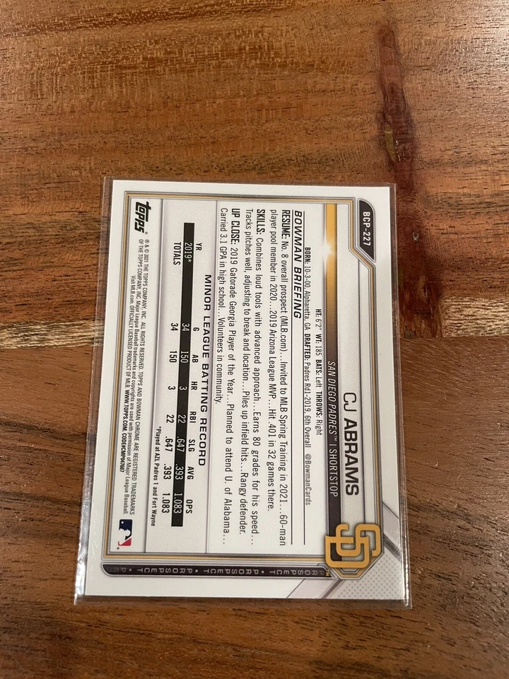 2021 Bowman Chrome CJ Abrams Black White Mini Diamond Refractor SP NRMT+ Padres! - Image 2 of 2