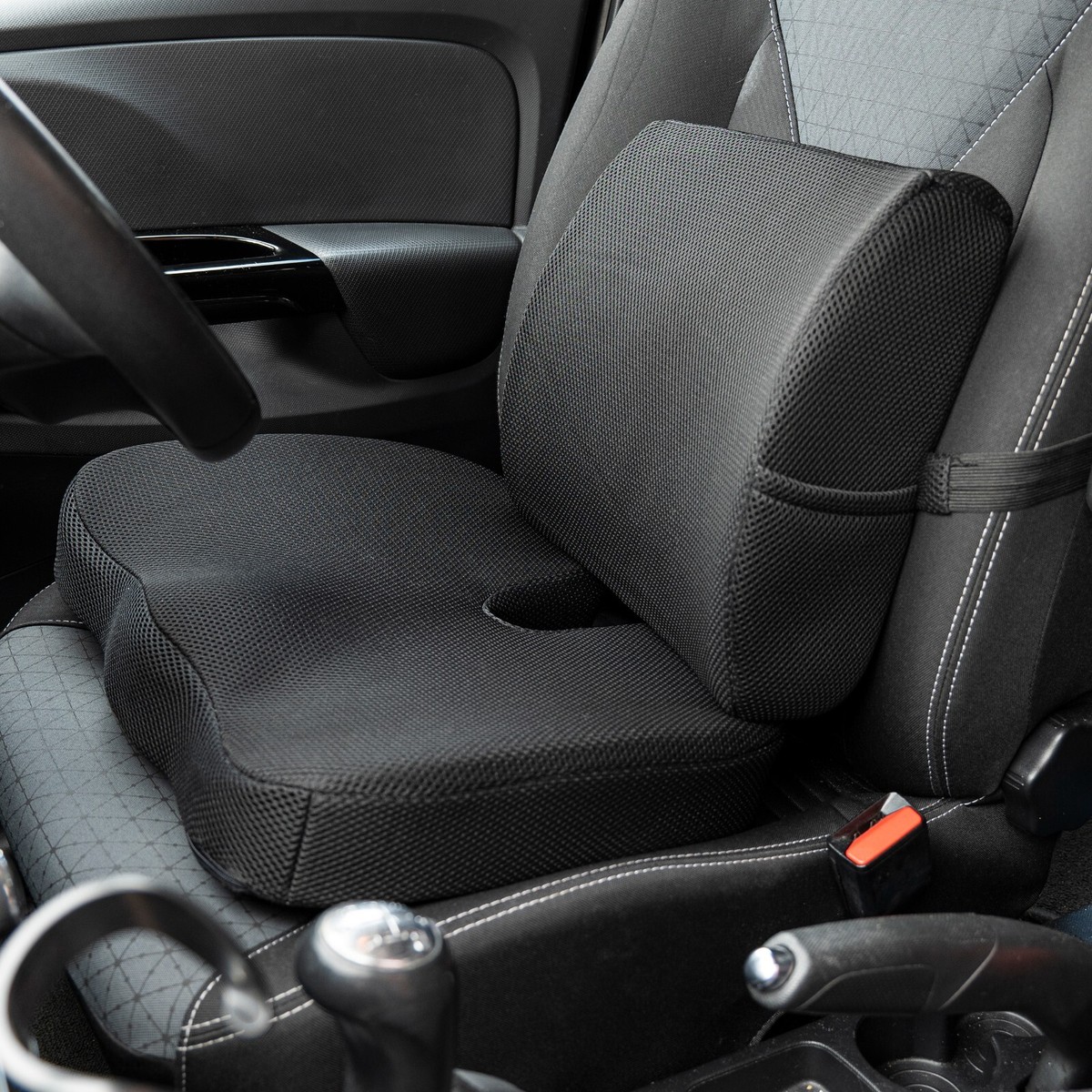 SEABABOO Cojín Lumbar Support Back 1 Pieza Cojin Lumbar Coche Soporte De Espalda Cojin Lumbar Ergonómico Con Esponja Memoria Almohada Lumbar Para Asientos De Automóvil Silla De Oficina&Ruedas (Negro