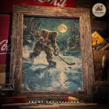 Sasquatch Bigfoot Art Print Vintage Hockey Art Poster Game Room Wall Decor Gift