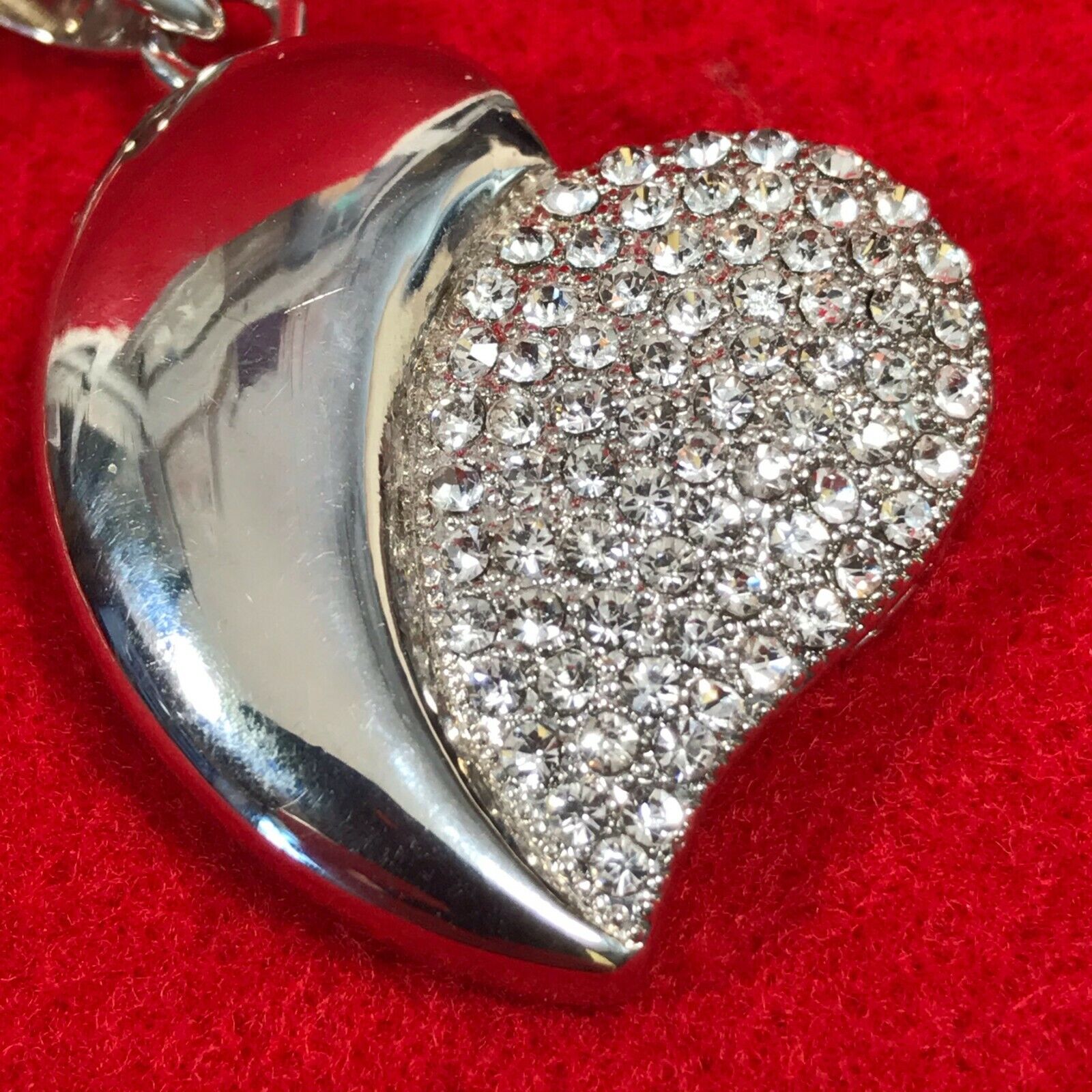 Vintage Heart Rhinestone Chain Silver Tone Neckla… - image 6