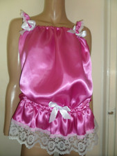 DEEP PINK  SATIN CAMSOLE TOP  WHITE LACE TRIM & BOWS 35-50" CHEST