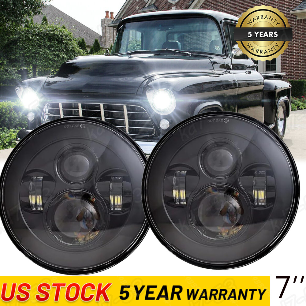 Pair 7" Round LED Hi/Lo Sealed Beam Headlights For Chevy Pickup Trucks 3100 LUV