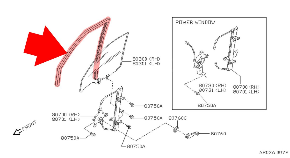 for Nissan Sunny B13 Sentra Tsuru sedan 4door glass channel run