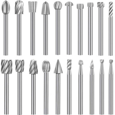 20PCS HSS Rotary Burrs for Wood Carving Burr Drill Bit Set 1/8'' for Dremel Tool