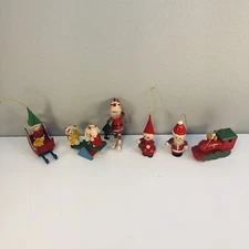 VTG Christmas Lot miniature Wooden ornaments Unusual Rare Lot Of 6 Handmade