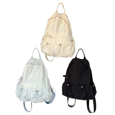 Multipurpose Nylon Backpack Ruched Drawstring Shoulder School Bag for Students