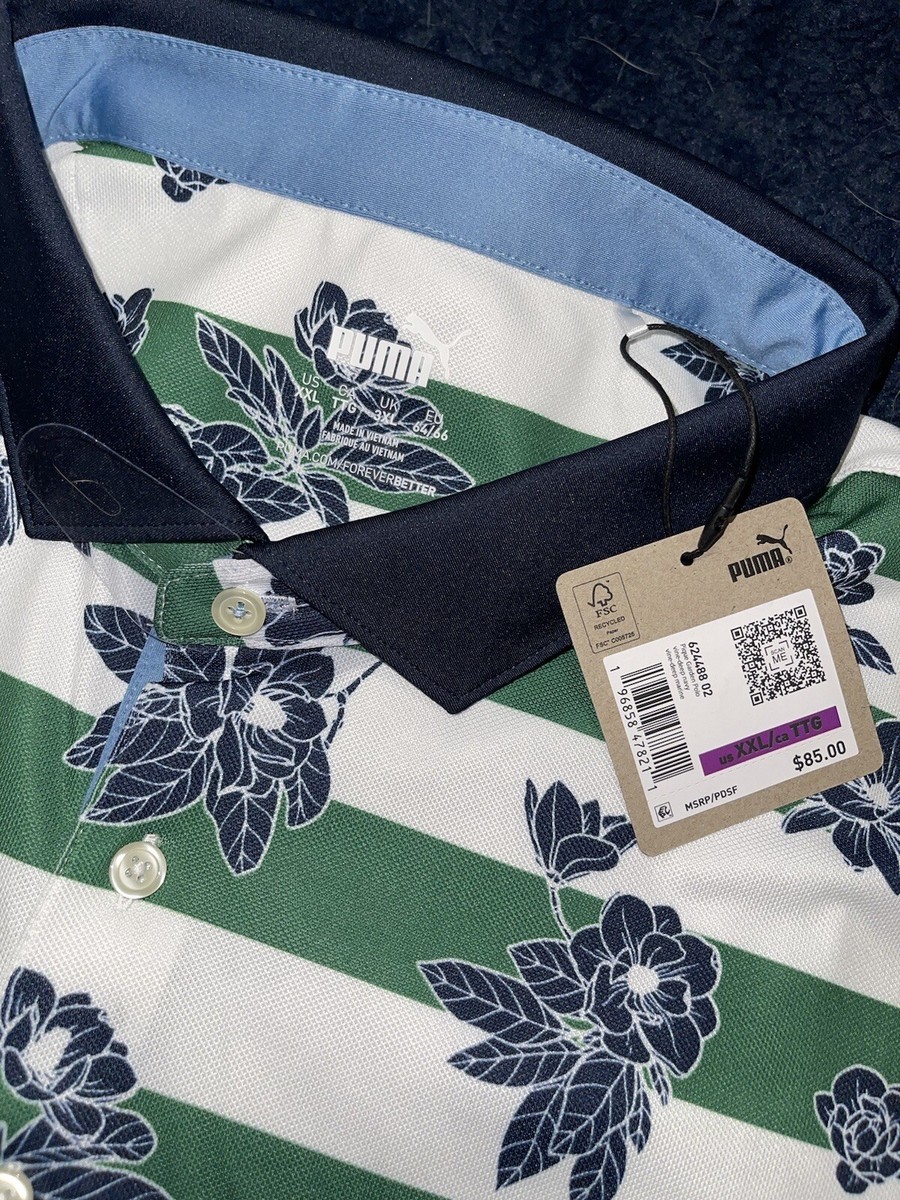 PUMA セットアップ　フラワー PUMA Golf Tour Masters Pique Garden Floral Stripe Polo Shirt